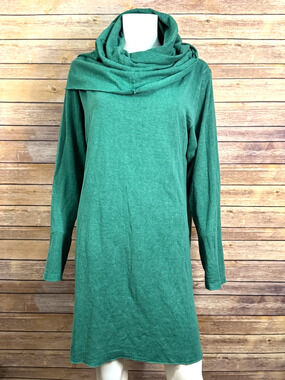 Earth Creations Green Hemp Cotton Blend Long Sleeve Cowl Neck Tunic Top Dress XL
